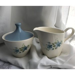 VTG Set of 2 Blue Floral Creamer Sugar Country Set